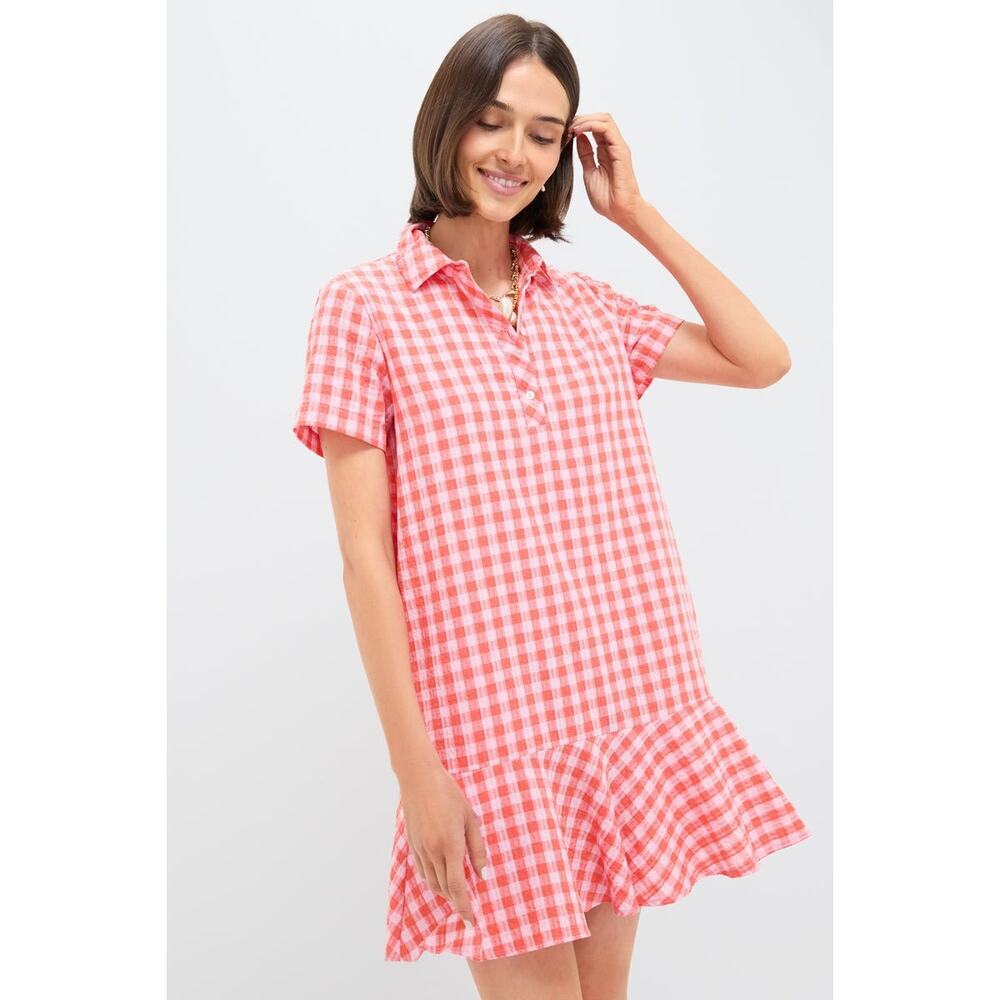 TUCKERNUCK Orange and Pink Seersucker Short Sleeve May Dress Size S NWT